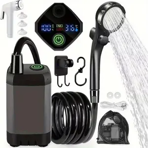 Portable Shower For Camping, 6000mAh Rechargeable Camping Shower With Intelligent LED Display, Multiple Shower Modes, 3-in-1 Hook Design, 120 Min Runtime, Outdoor Camp Pump For Hiking, Pet Cleaning, Car Washing, Beach Use