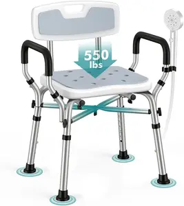 Shower Chair for Elderly and Disabled, 550 lbs Shower Chair for Inside Shower with Arms and Back, FSA/HSA 6-Height Shower Seats for Adults with Shower Bag, Bath Chairs for Seniors Inside Tub