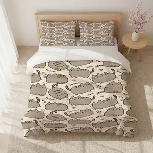 Pusheen Cat Comfortable Bedding Set, Soft Bedding Sets, Elegant Party Gift, Thanksgiving Christmas Friday, 1 Fitted Sheet + 2 Pillowcases (no Core)