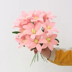 Handmade Lily Flower Bouquet Set, Perfect for Home & Office Decor, Ideal for Graduation & Engagement Ceremonies, DIY Holiday Flowers, Decorative Artificial Flowers, Realistic Faux Flowers, Artificial Flower Arrangements