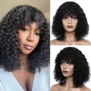 Jerry Curly Short Bob Human Hair Wigs With Bangs  Glueless Wig Highlight Honey Water Wave Blonde Colored Wig For Women Christmas sale