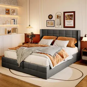 Full Queen Lift Up  Bed Frame, Room Decoration Stuff Upholstered Platform Bed Frame With Large Hydraulic  Space And Headboard Rotating Mirror Vanity Storage