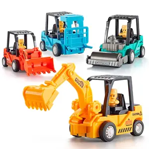Boys' Construction Toy Set, 4-Piece Engineering Vehicles Including Bulldozer & Crane, Safe Durable Educational Gift for Kids Aged 3+