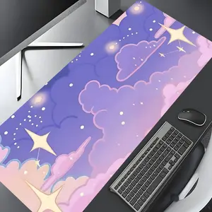 Dreamy Purple Pastel Starry Cloud Large Gaming Mouse Pad,Aesthetic Desktop Drotection Pad,Cute Desk Accessories,Gaming Desk Accessory,Washable Rubber Pad Non-Slip Lock Edge Multi-Size Mouse Pad Suitable For Home Office,Good Gift for Family and Friends
