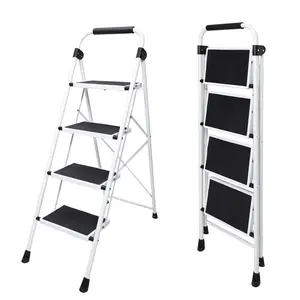 44 Inch Iron Stepstool, 4 Folding Stepstool with Non-Slip Pedals and Comfortable Handrails, Sturdy Steel Ladder Portable Heavy Duty Stepstool for Kitchen, Garage and Outdoor Use