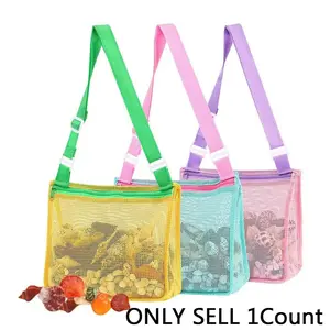 Beach Mesh Bag for Sand Toys and Seashells, Large Spacious Lightweight BPA Free Tote Bag for Children Beach Activities, Beach Outings, Ideal Shell Storage Net Bag with Large Capacity