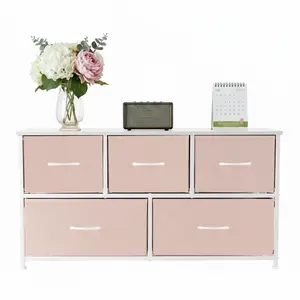 Multi-Purpose TV Stand & Dresser with 5 Fabric Drawers - Storage Cabinet with Wood Top for Bedroom, Living Room Closet and Kitchen Organization