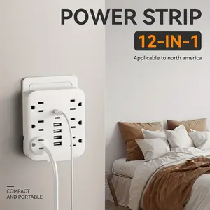 12-in-1 Wall Power Strip with 6 AC Outlets, 4 USB-A and 2 Type-C Ports, Desktop Charging Station for Home, Office, Travel, Computer, 1 pc