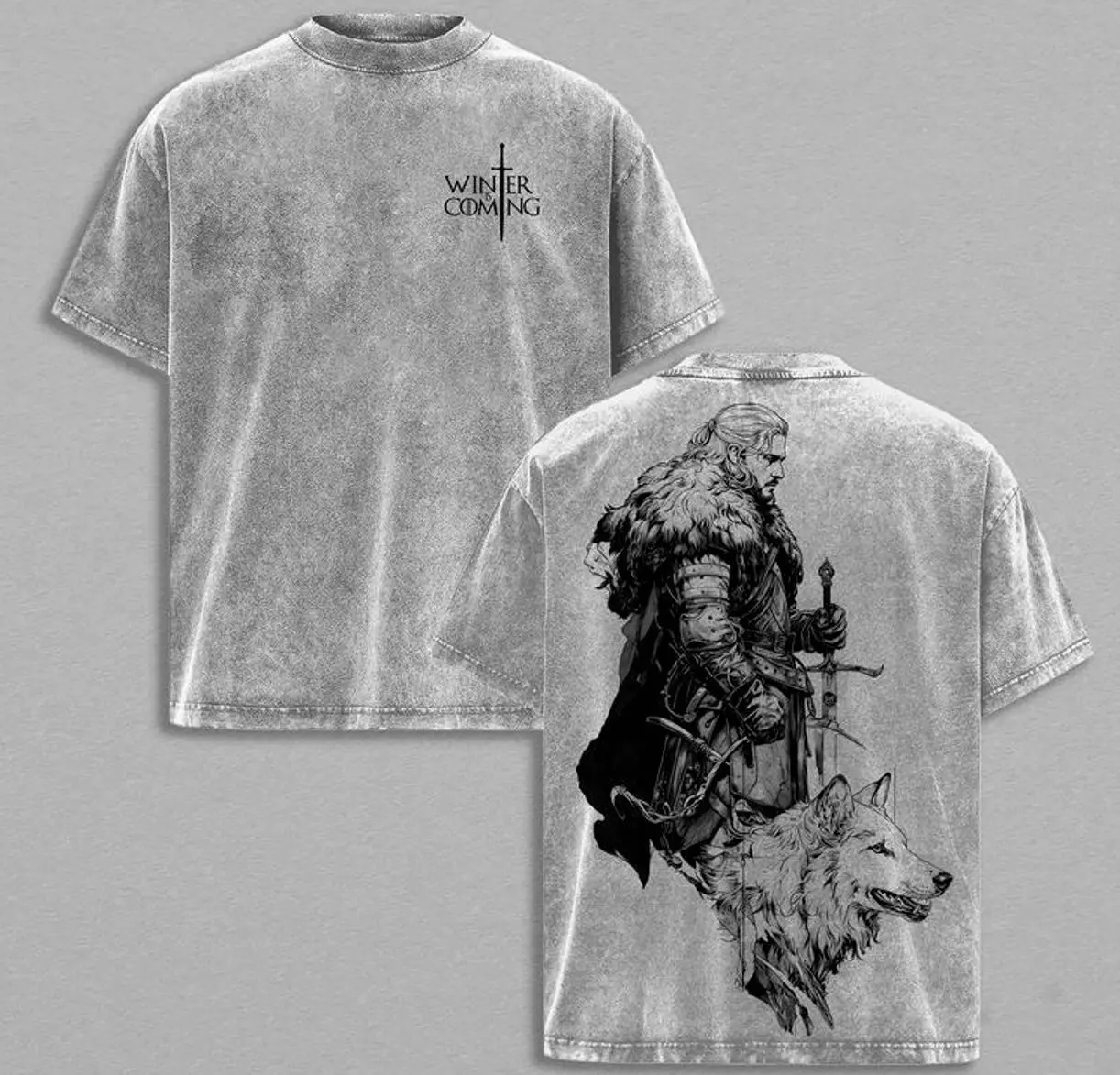 Winter is Coming Jon Snow T-Shirt, Game of Thrones Stark Direwolf Graphic Tee, Vintage Streetwear Gift for GoT Fans S