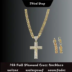Unisex Cross Necklace 14K Gold & Stainless Steel Cross Set with Cubic Zirconia Minimalist Elegant Design Detachable Ideal for Christmas Gifts, Birthday Presents, and Everyday Wear.