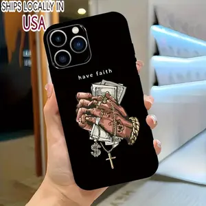 Money Is Faith Pattern Straight Edge Case for iPhone 16 15 14 Pro Max 13 12 11 XR XS Plus Shockproof Non Slip Military-Grade Protection Silicone Cover