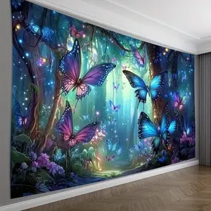 Butterfly Forest Tapestry - Versatile Polyester Wall Hanging for Living Room, Bedroom, Office & Party Decor |     Ideal Creative Gift