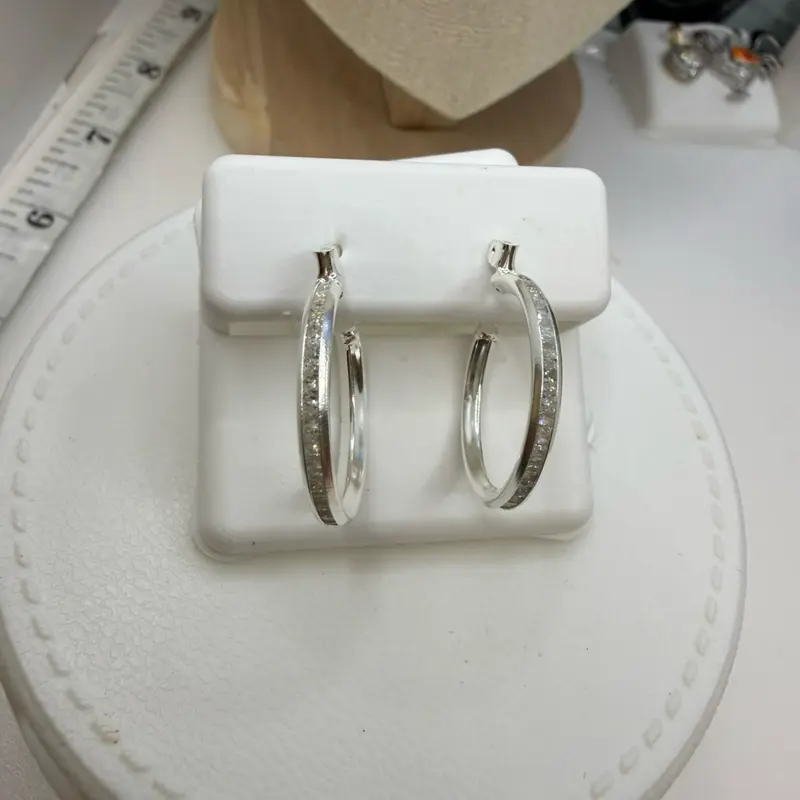 925 Sterling Silver Hoop Earrings, High-Quality Solid Mexican Silver, Elegant Cubic Zirconia Accents plata Mexicana Arracadas finas 925 sterling silver
