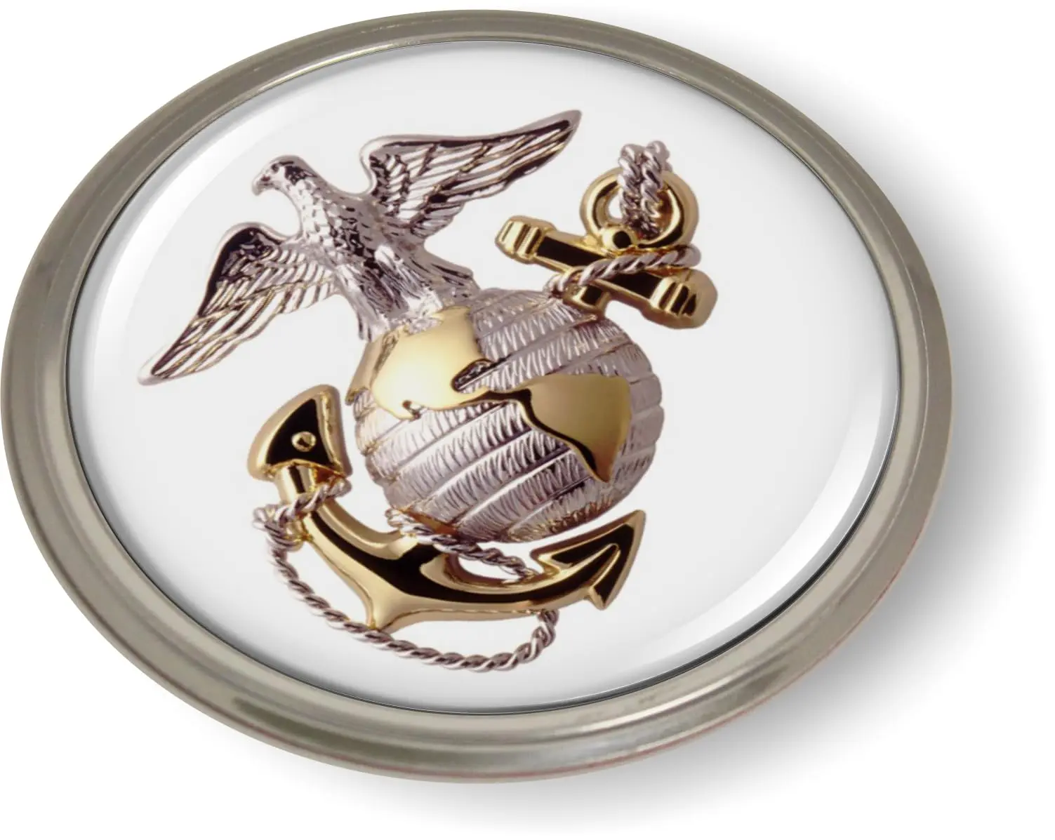 [Officially Licensed USMC] Aluminium 3D Domed Eagle, Globe, and Anchor Round Car Emblem Badge Sticker - 1/8" Thickness, Flexible, Long Lasting, UV Resistant, 8 Variations