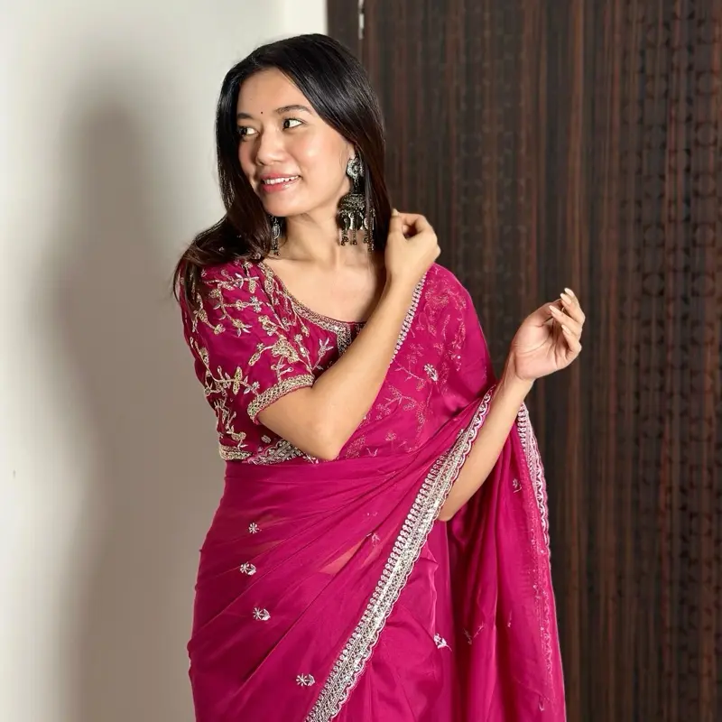 Women's Purple Indian Wedding Saree for Party Wear Karvachauth Diwali Occasions Elegant Design