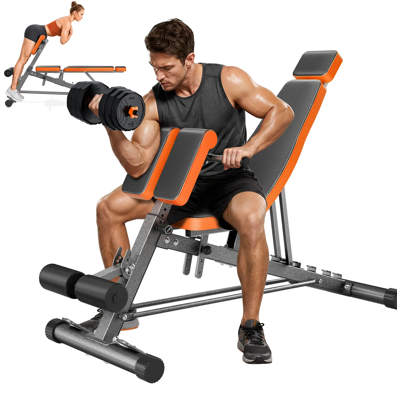 Multi-Functional Roman Chair,  1000 Lb Capacity Weight Bench for Home Gym, Back Extension Machine, Built-in Dip Station, Targets Back, Glutes, Abs & Core.