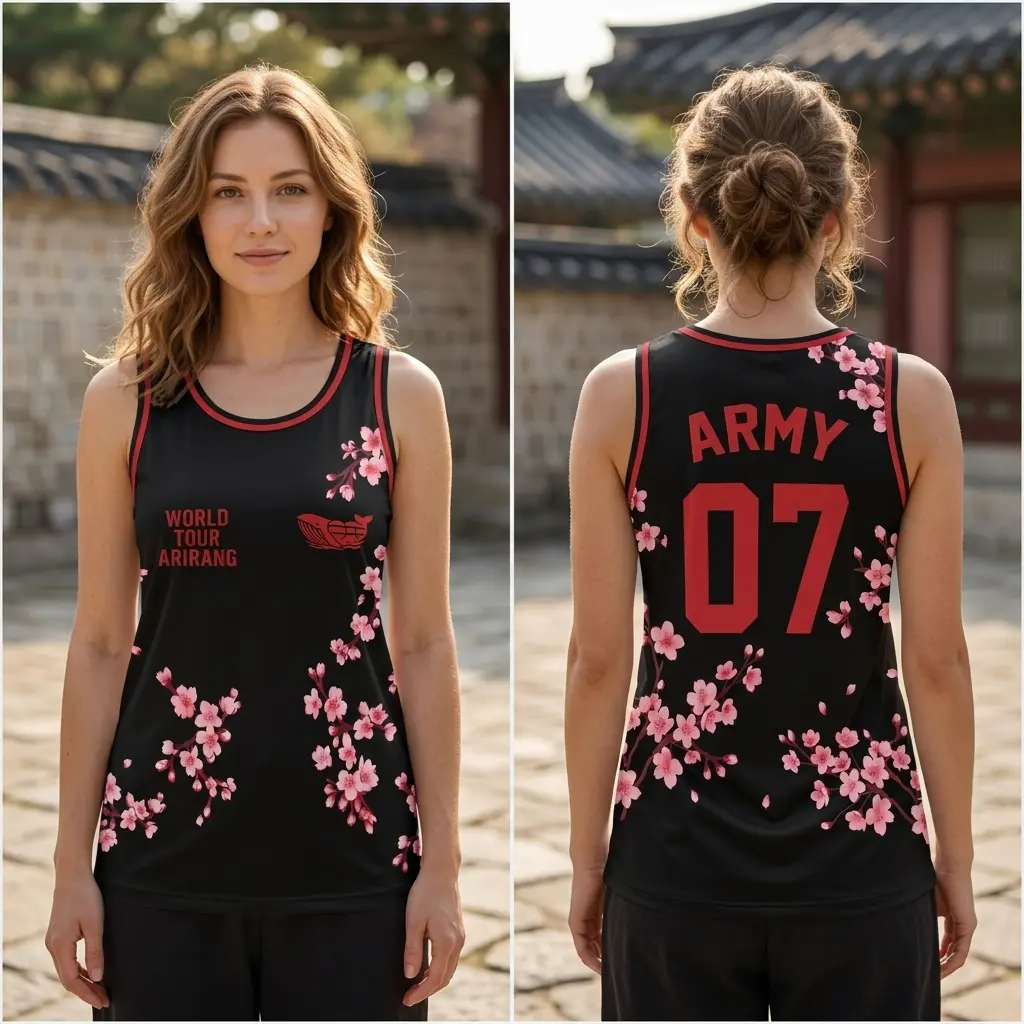 Custom Members Bangtan Mesh Basketball Jersey, ARMY K-pop Sakura Floral Basketball Jersey Custom Name and Number on Back, Best Gift for Army Fan
