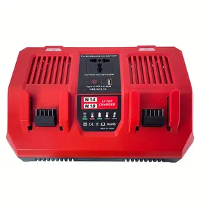 For Milwaukee ForM18 Dual Battery Charger 8A 4A X 2 Fast Charging 220W AC Inverter Type-C USB-A Compatible with All 14.4V 18V Models