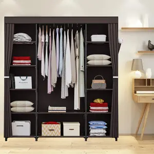 Portable Closet Wardrobe Organizer Storage with Cover Non-Woben Fabric for Hanging Clothes Racks Shelving 59 Inch for Bedroom