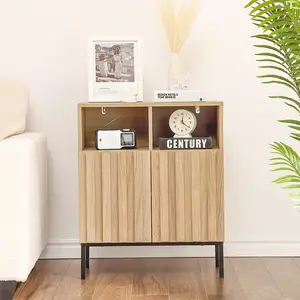 Buffet Cabinet Sideboard with Storage, Modern Industrial Storage Cabinet Accent Table with Fluted Panel Door Metal Legs for Living Room, Dining Room, Hallway, 23.6" W x 10.6" D x 28.7" H