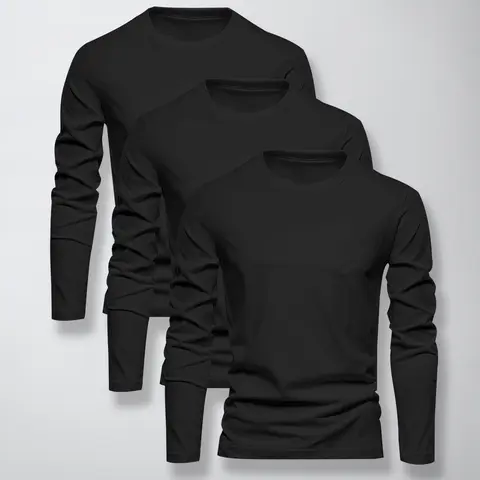 Men's 3-Pack Fitted Basic Long Sleeve Gym Tees - Breathable, Quick-Dry, Body-Hugging Fitness Tops for Gym Workouts, Father's Day Gifts