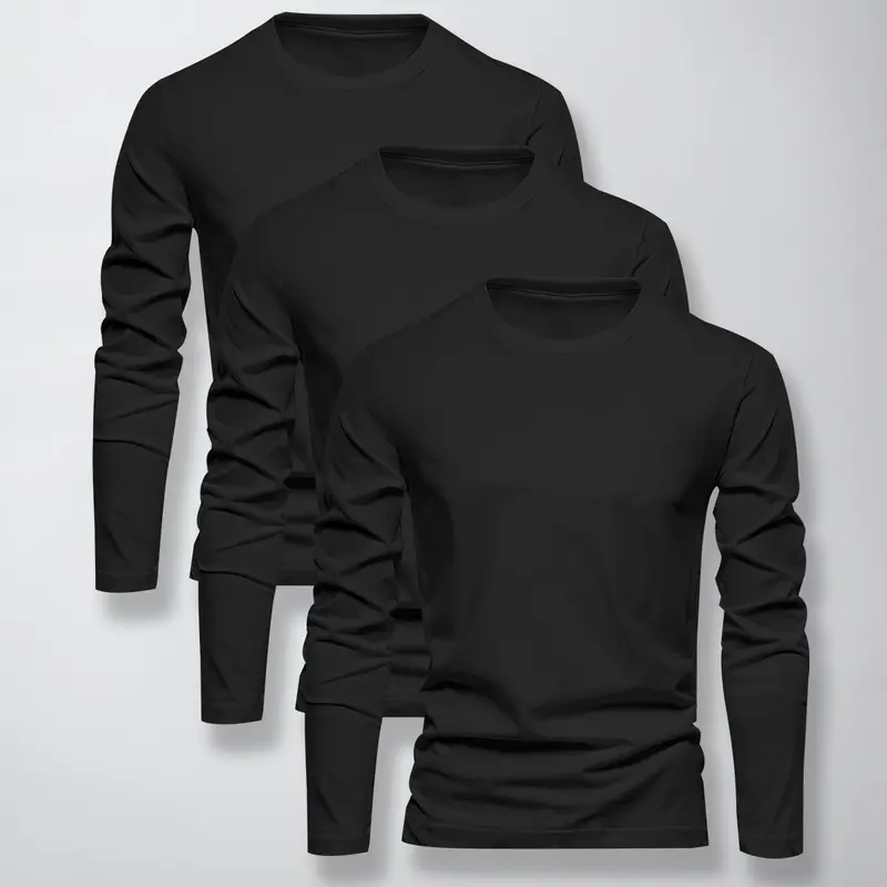 Men's 3-Pack Fitted Basic Long Sleeve Gym Tees - Breathable, Quick-Dry, Body-Hugging Fitness Tops for Gym Workouts, Father's Day Gifts