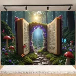 Mysterious Magic Book Pattern Backdrop, 1 Count Book Themed Birthday Party Decoration, Photography Background, Photoshoot Backdrop, Wall Decoration, Indoor & Outdoor Decoration, Banners