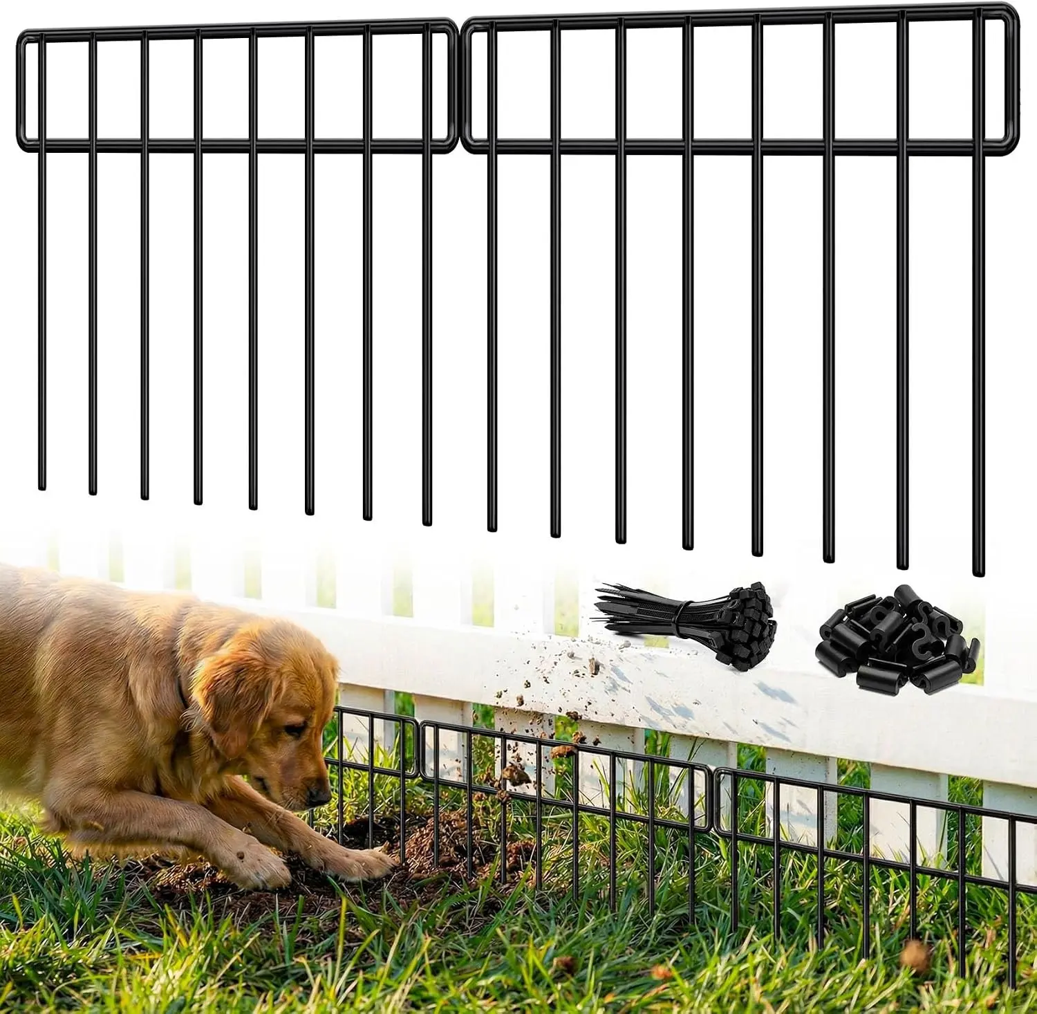 20Ft(L) X 13Inch(H) Animal Barrier Fence - 14 Pack Garden Fence Panels, Metal Garden Edging Fence Border No Dig Fencing for Dog Rabbits Ground Stakes Defense and Outdoor Patio Fence Extension