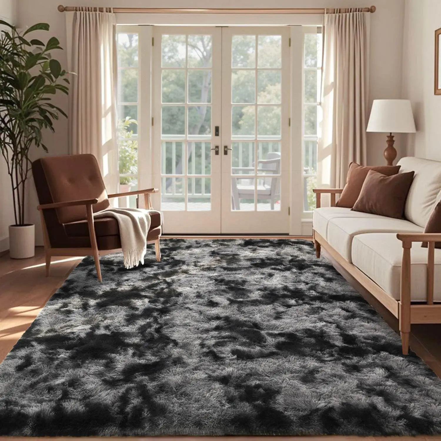 1-Pack 6×9ft Soft Fluffy Shaggy Decorative Rug, Non-Slip Machine Washable Modern Room Decor Floor Mat for Living Room, Kids Playroom, Watercolour Design Home Textile Carpet