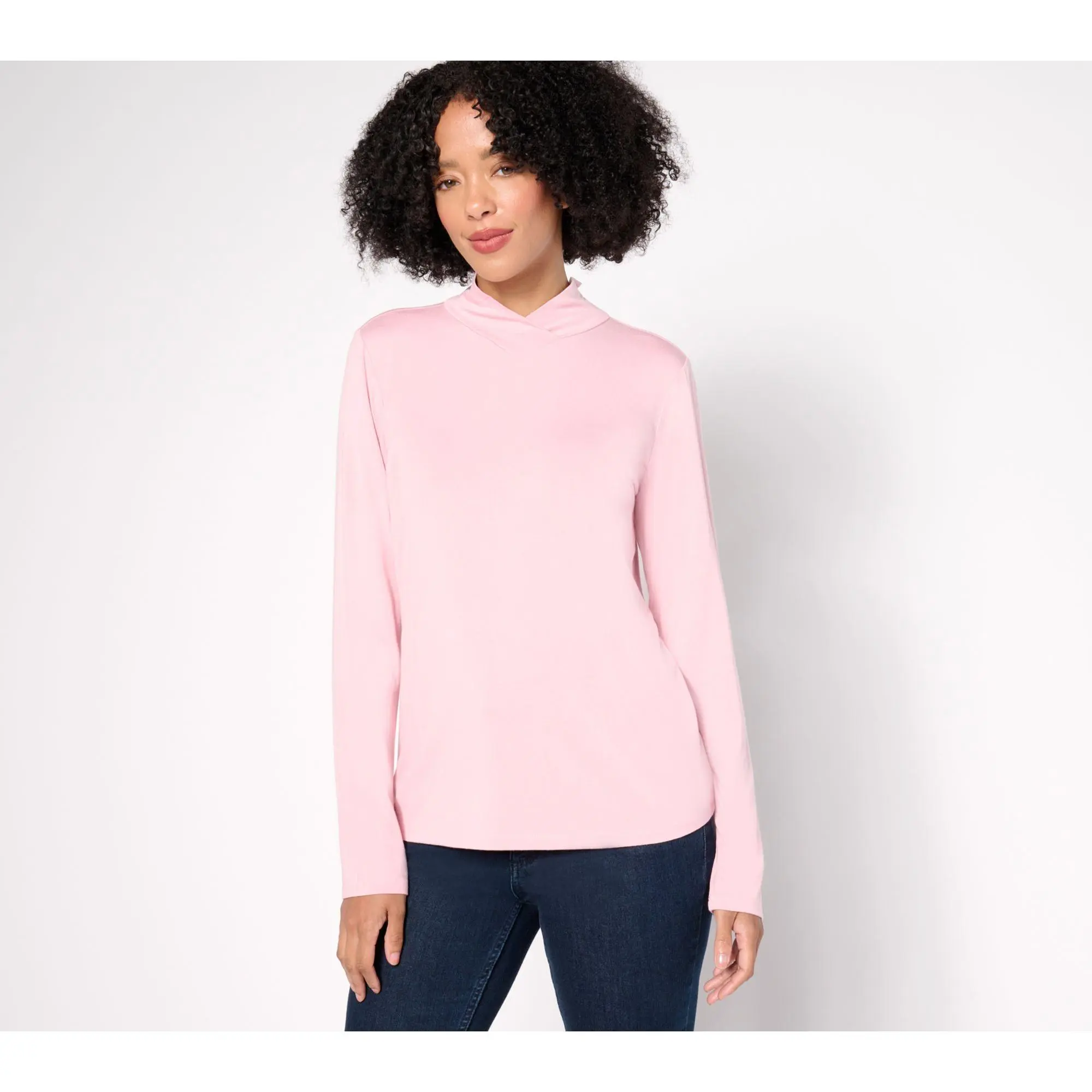 Attitudes by Renee Crossover Mock Neck Top