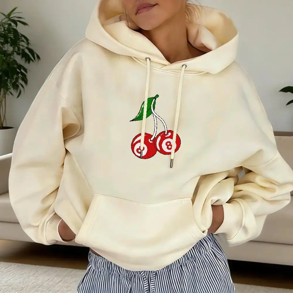 StreetLoom Wear Cherry 8 Ball Hoodie, Y2K Vintage Billiard Graphic Hoodie, Retro 90s Aesthetic Oversized Pullover, Trendy Streetwear Hoodie for Women, Cozy Cute Cherry Outfit
