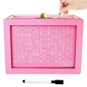 Cash Vault Wooden Savings Box with Counting Target,Wooden Cash Saver Money Box