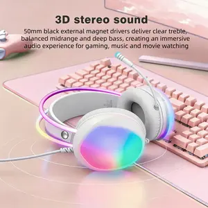 RGB Gaming Headset - Wired USB+3.5mm Dual Plug, External Mic with Blue Light, Double Headband PU Pads for PS5/PS4/Xbox/PC/Phone