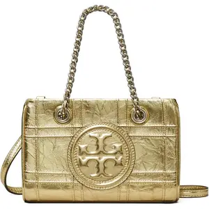 Tory Burch Fleming Soft Metallic Quilt Mini Chain Tote with Decorative Detail and Chain Strap