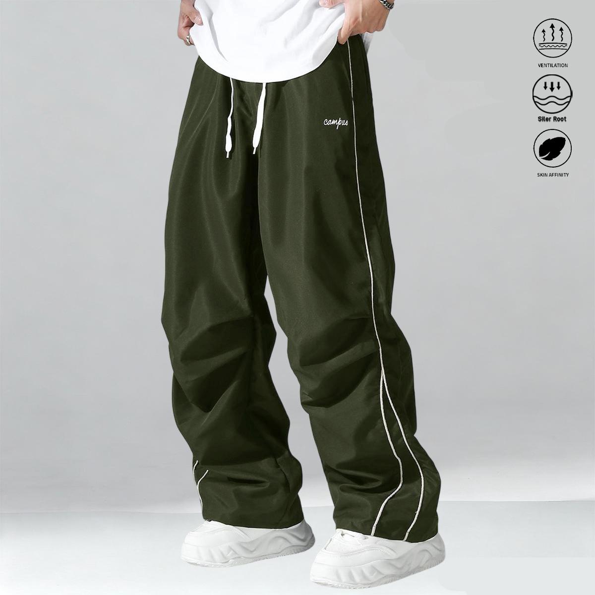 Men’s casual long pants 3-piece set, suitable for everyday wear and outdoor sports; stylish casual athletic pants with a drawstring elastic waistband design; menswear, men’s long pants.