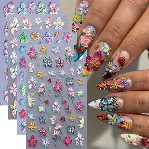 3D Flower Pattern Nail Art Sticker (4 Counts), Self Adhesive Nail Decal, DIY Nail Art Decoration for Women & Girls, Nail Art Design