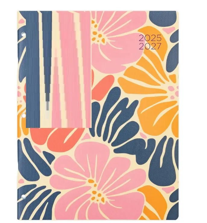 Monthly Planner Large 8.5" x 11" Pink Floral 2 Year APR 2025-Mar 2027 Organizer with Colorful Floral Design