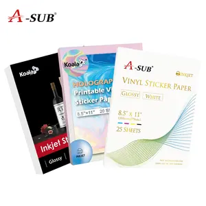 A-SUB Koala & A-SUB Inkjet Sticker Paper 8.5x11" Glossy Holographic Waterproof Peel-and-Stick Sheets for DIY Crafts High-Gloss Vinyl Rainbow Holographic Sheets