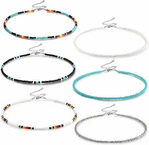 Western Bead Choker Necklace Set Handmade Glass Seed Bead Boho Bohemian Hippie Necklaces Jewelry for Women