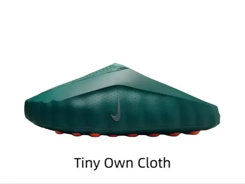 Earth tone dark green lightweight slides with orange traction dots for outdoor & beach casual fits