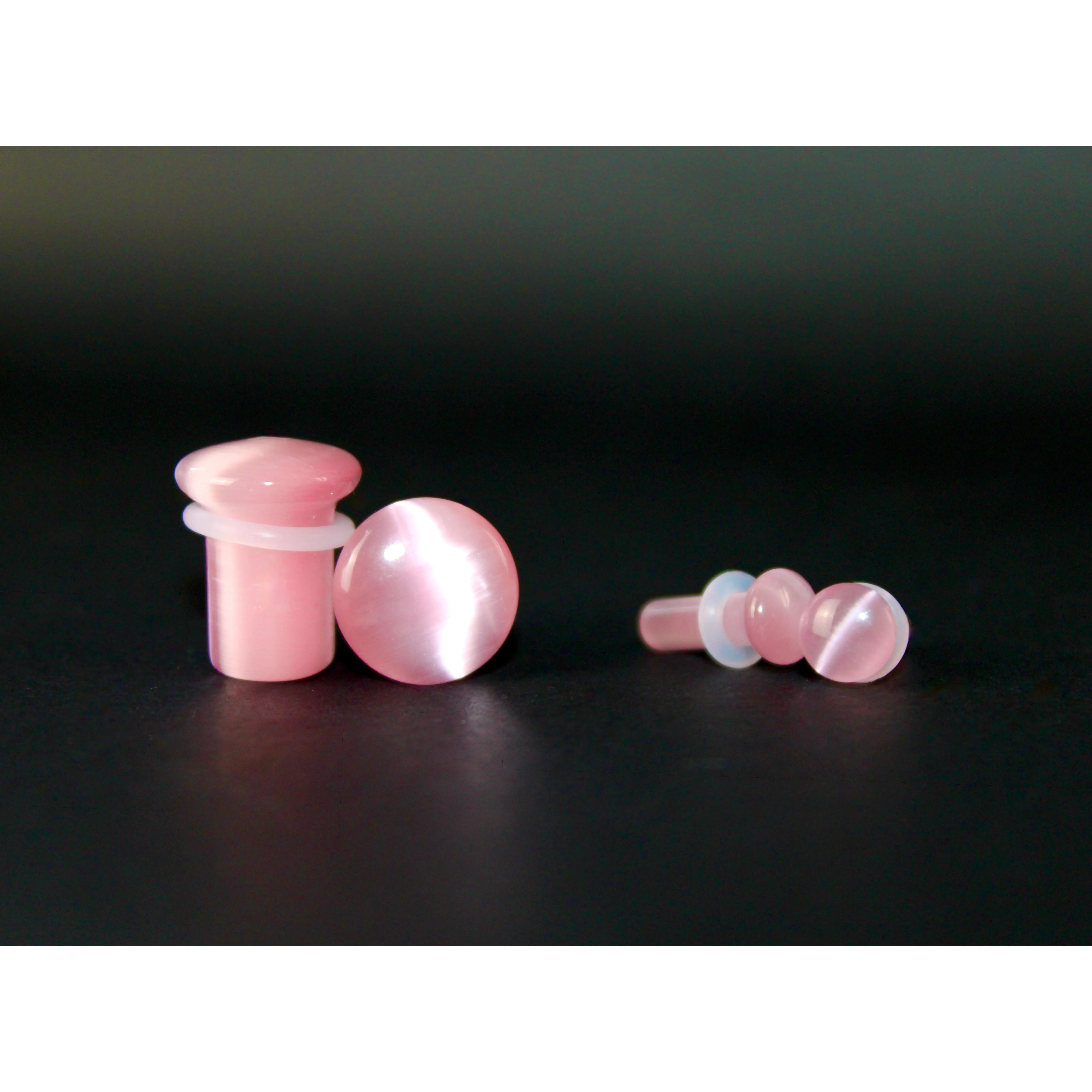 Pink Cat Eye Single Flare Ear Gauge Tunnels Cartilage Jewelry, Pair of Body Piercing Accessories, 3mm-16mm Sizes