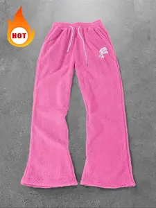Men's Star Embroidery Fuzzy Sweatpants, Casual Comfy Regular Fit Jogger Pants, Casual Lounge Pants for Fall & Winter, Men's Trousers for Daily Wear, Casual Fitted Bottoms