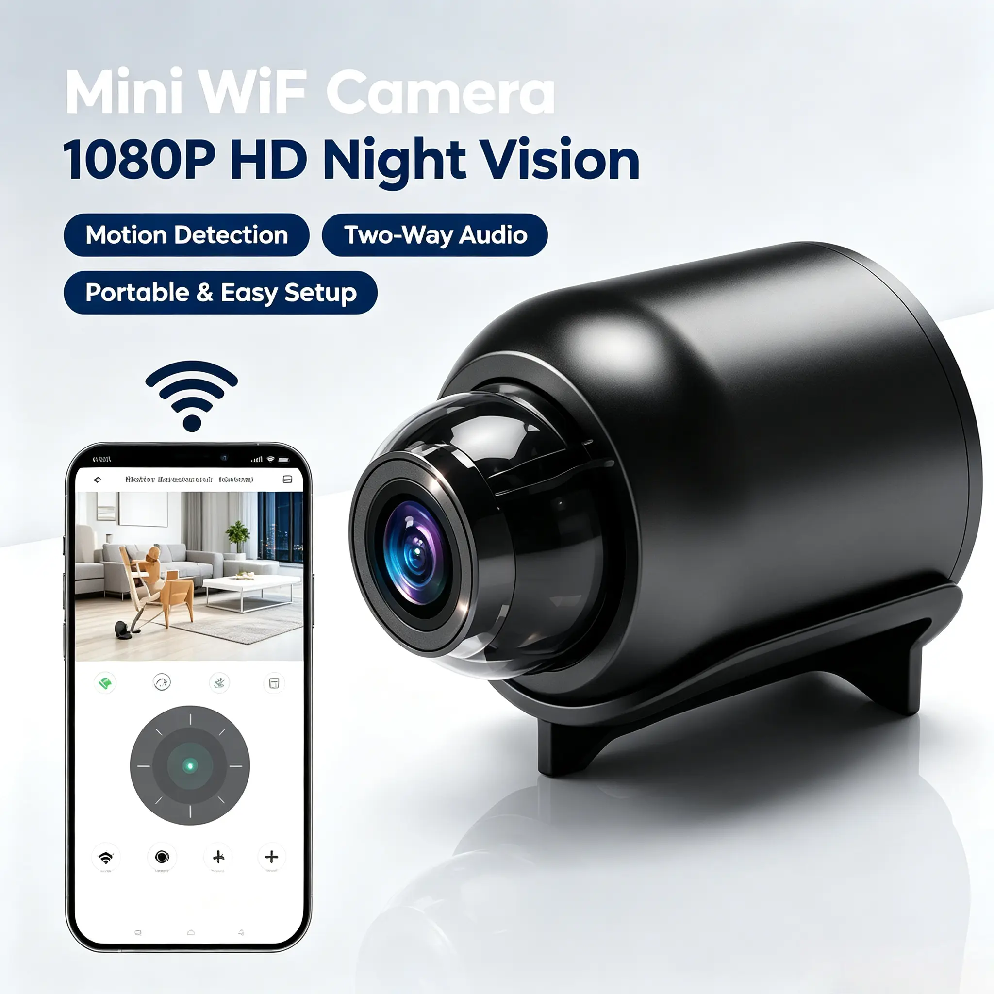 Micro Camera 1080P Wireless, Small Hidden Cam with Night Vision, Motion Detection Mini Security Camera for Home/Office