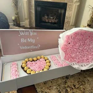 I Love U Box Valentine's Day Proposal Box with Pink Roses & Chocolate - 50 Count Bouquet for Special Moments