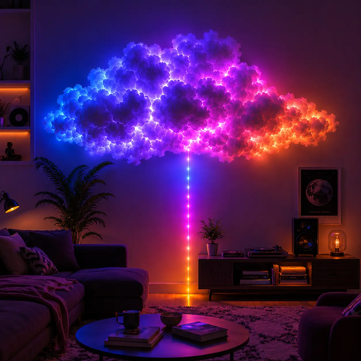 3D RGB Thundercloud Ceiling Strip Light - DIY Cloud Light with Music Sync, App Control, 1600 Adjustable Colors, Dynamic Modes, Timer for Gaming Room, Bedroom - Room Decor, Cool, Whimsical, Aesthetic Decor, Cool Room Decor