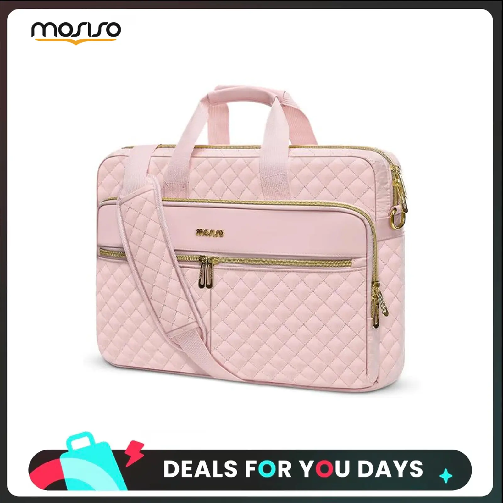 MOSISO Square Quilted Multi Functional Laptop Bag - Water-Resistant Office Work Bag for Women, 13.3/16/17.3 In Tech Laptop-Friendly Briefcase with 3 Zipper Pockets for Business Travel, Multi Functional Bag