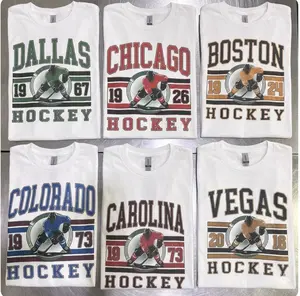 Vintage Hockey Graphic T shirt - White Color Sports Hockey City Pullovers Retro Sports T shirt Casual Hockey Game Top -  PTS