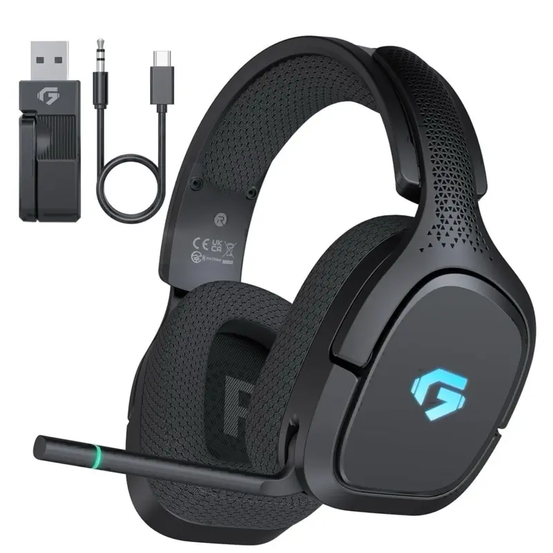 Captain 700 Pro 2.4GHz Wireless Gaming Headset for PS4/PS5/ Switch/PC, Wireless gaming Headphones with Noise-Canceling Flip Mic, 3.5mm Wired Mode for Xbox Series,LED Light,White