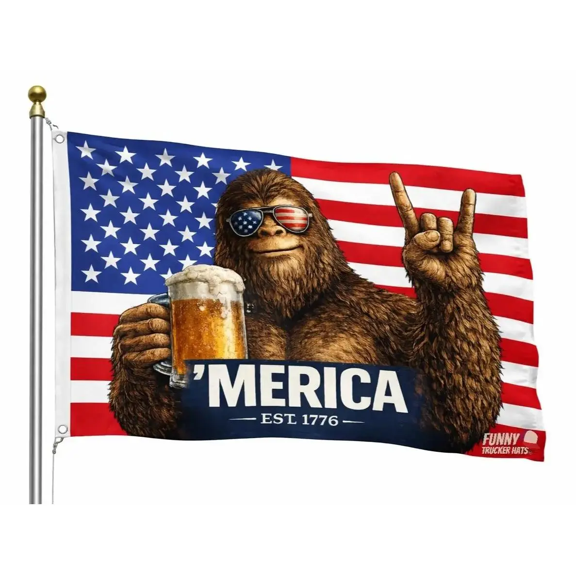 ’MERICA Bigfoot American Flag – Patriotic Truck Garage & Mud Muddin Sasquatch Flag – Perfect Gift Freedom Lovers Funny Flag tapestry banners mens