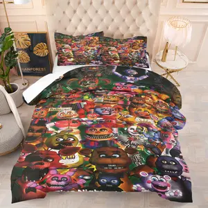 Five Nights at Freddy's Comforter Set, Soft Toy Bear Palace Pattern Bedding, Decorative Bedding Set, Includes 1 Comforter and 1-2 Pillowcases for Bedroom